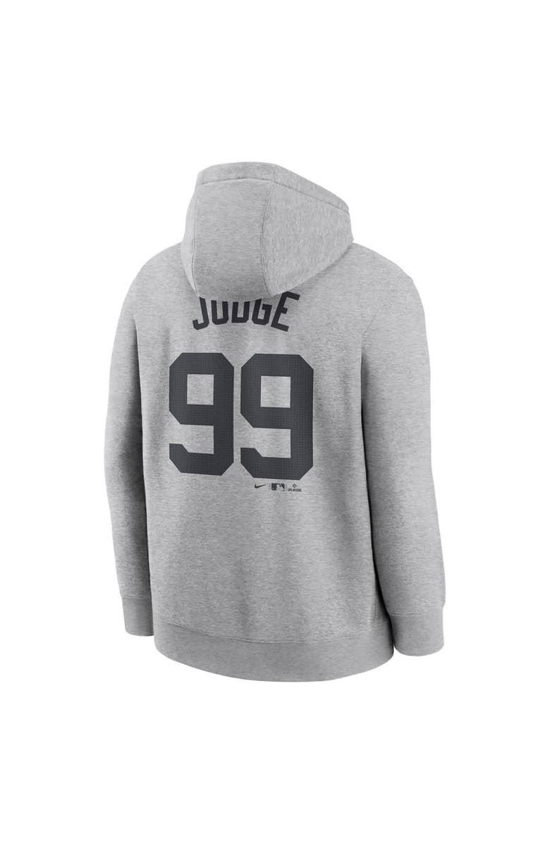 Nike Men's Nike Aaron Judge Heather Gray New York Yankees Player Name & Number Club Fleece Pullover Hoodie, Alternate, color, Heather Gray