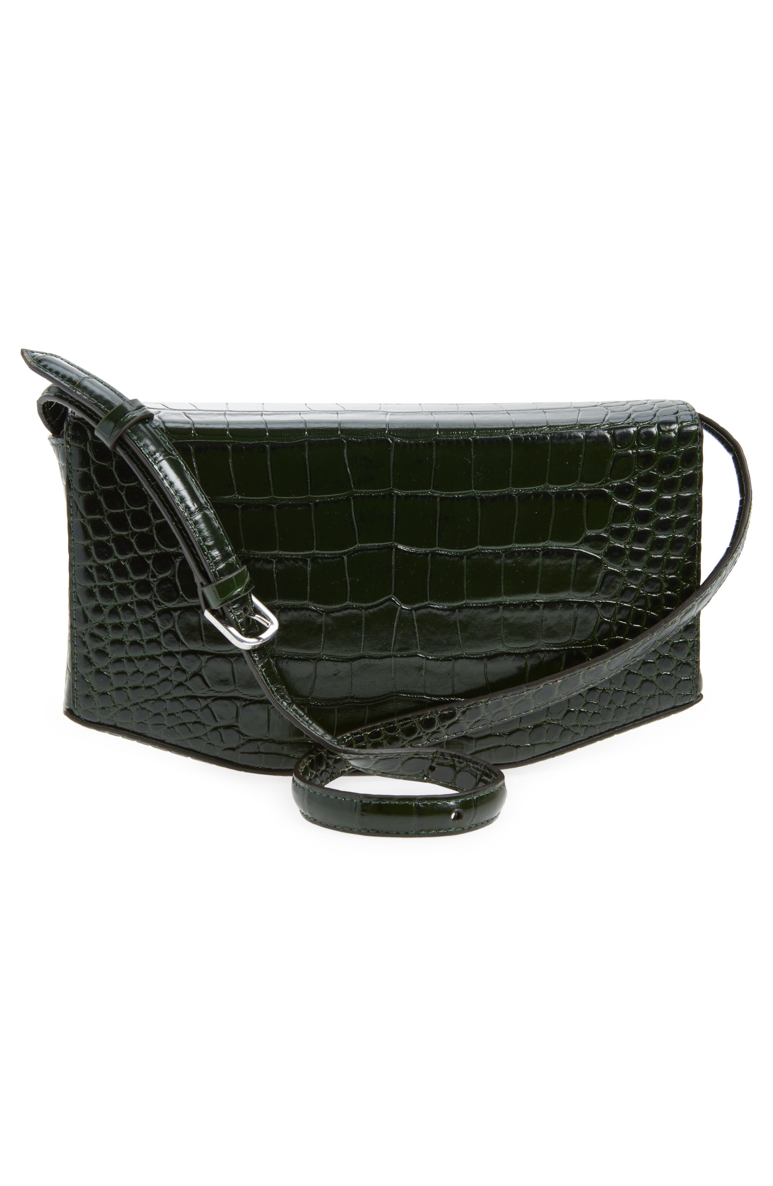 TOTEME Clip Croc Embossed Leather Clutch, Alternate, color, Dark Green