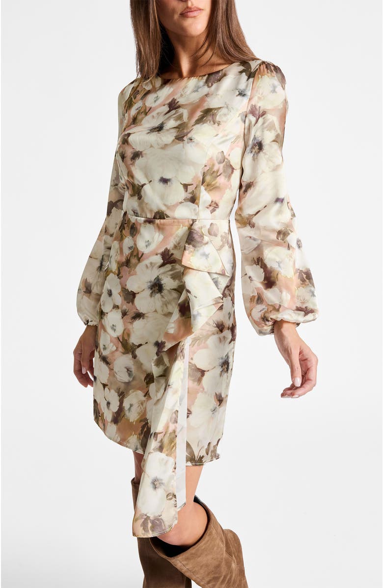 Santorelli Malia Long Sleeve Dress in Floral Georgette, Alternate, color, Peach Whip