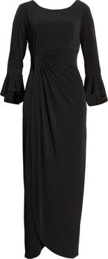 Connected Apparel Bell Sleeve Gathered Waist Gown