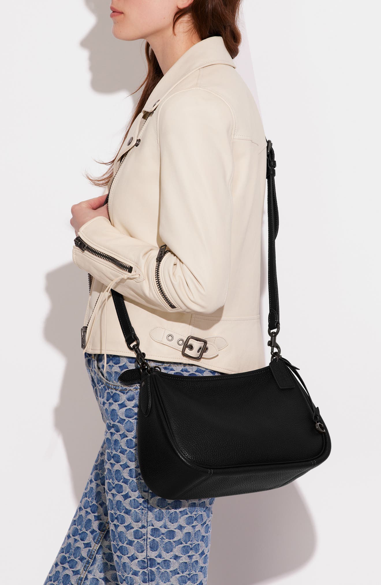 Cary Soft Pebbled Leather Crossbody Bag, Alternate, color, BLACK/ BLACK