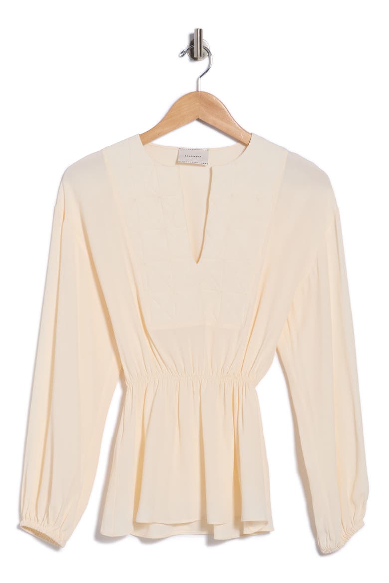 Quilted V-Neck Balloon Sleeve Top, Alternate, color, IVORY