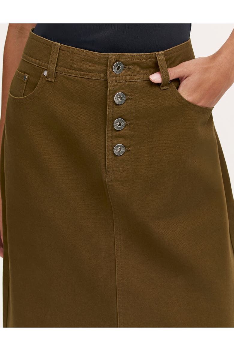 Beth Cotton Button-Front Midi Skirt, Alternate, color, Khaki