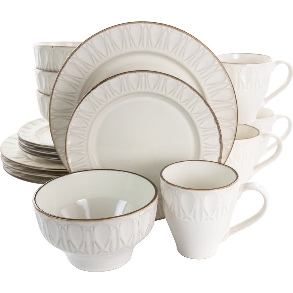 Gibson Elite Golden Halo 16 Piece Stoneware Dinnerware Set In White