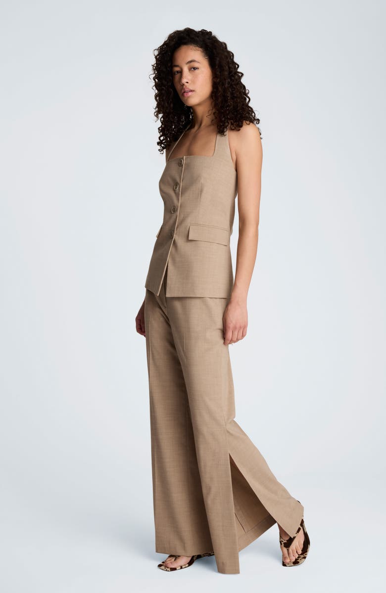 Kenneth Cole Crosshatch Halter Neck Vest, Alternate, color, Mesa Taupe/ Pure White