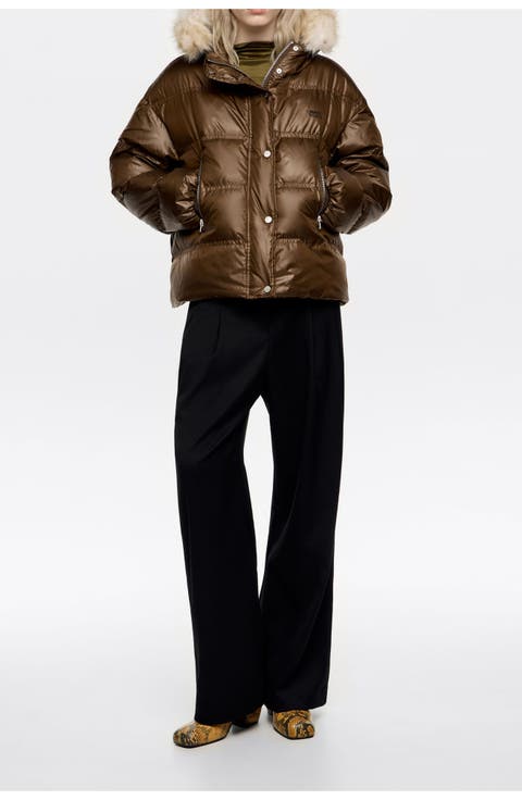 Short Fur Hooded Down Jacket