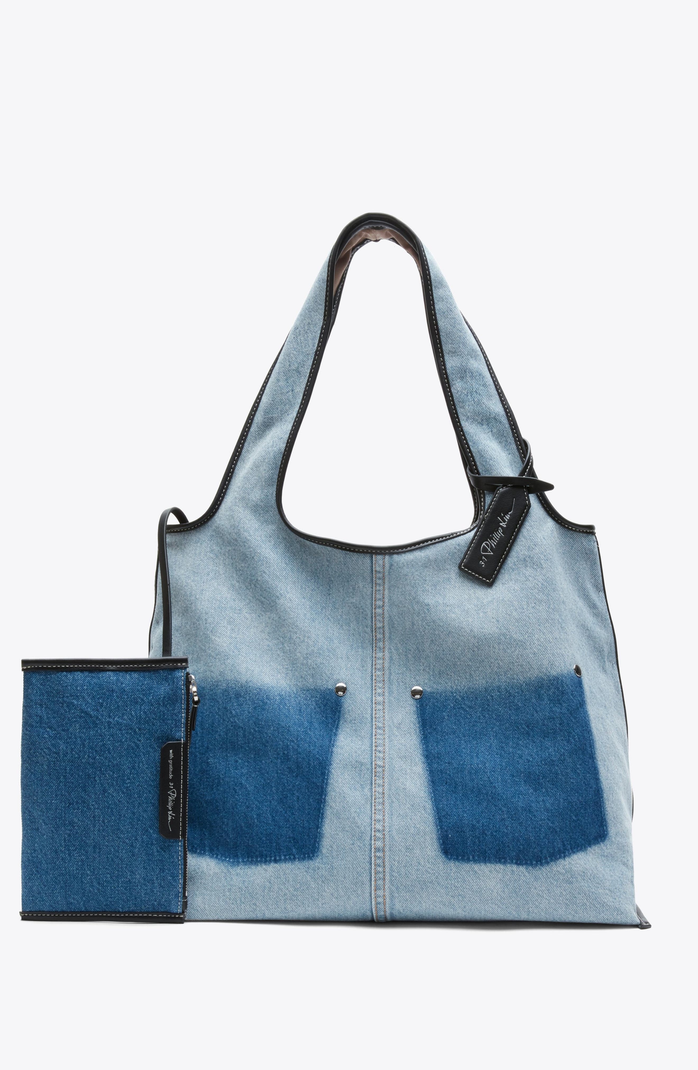 3.1 Phillip Lim Ghost Patch Market Tote Bag, Main, color, Light Denim