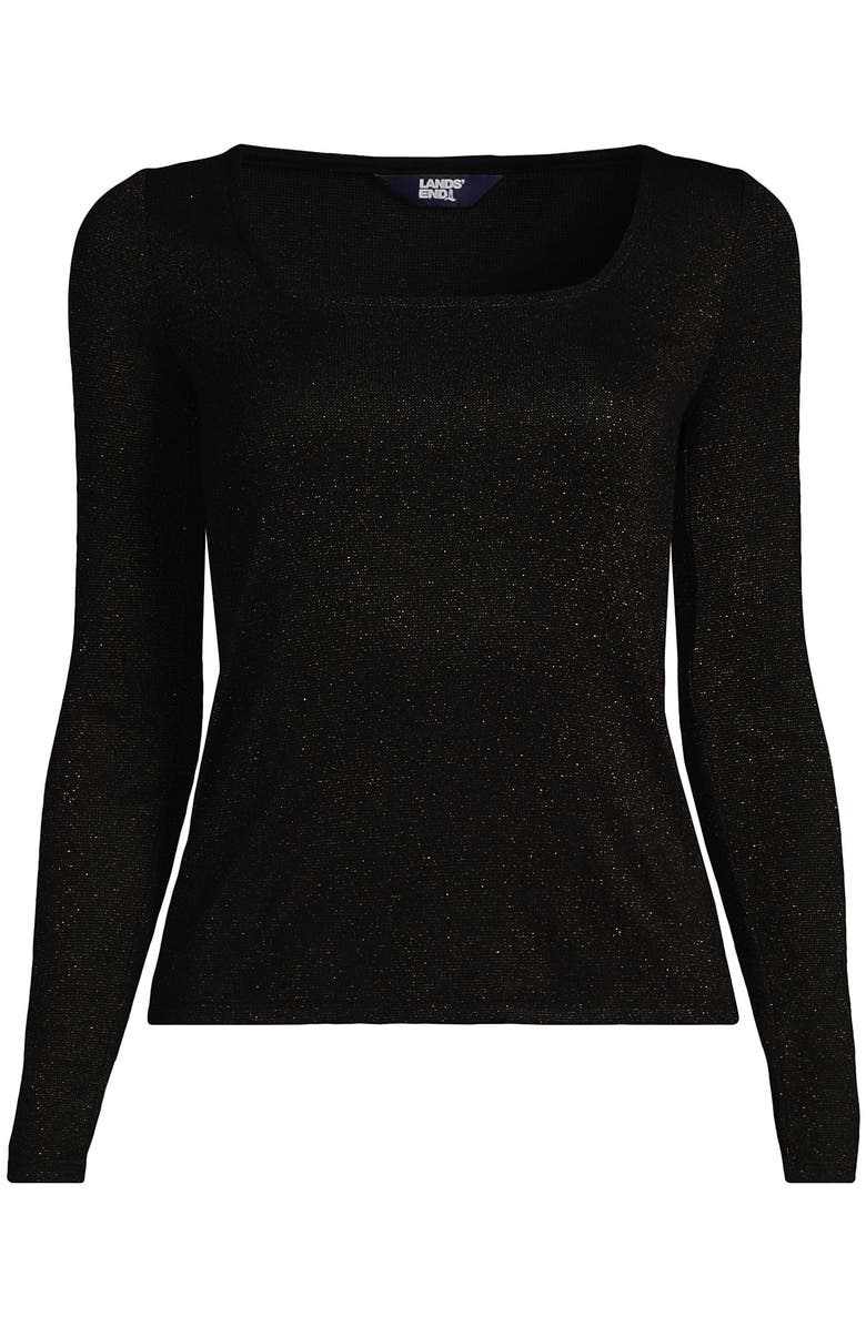 Lands
 End Long Sleeve Rib Square Neck Tee, Alternate, color, Black Shine