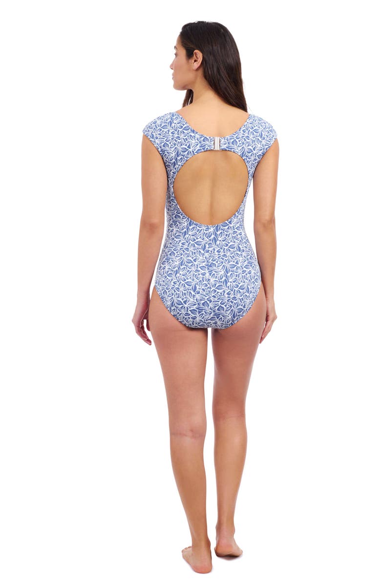 Profile by Gottex Plumeria Cap Sleeve Shaped Bust One Piece, Alternate, color, 