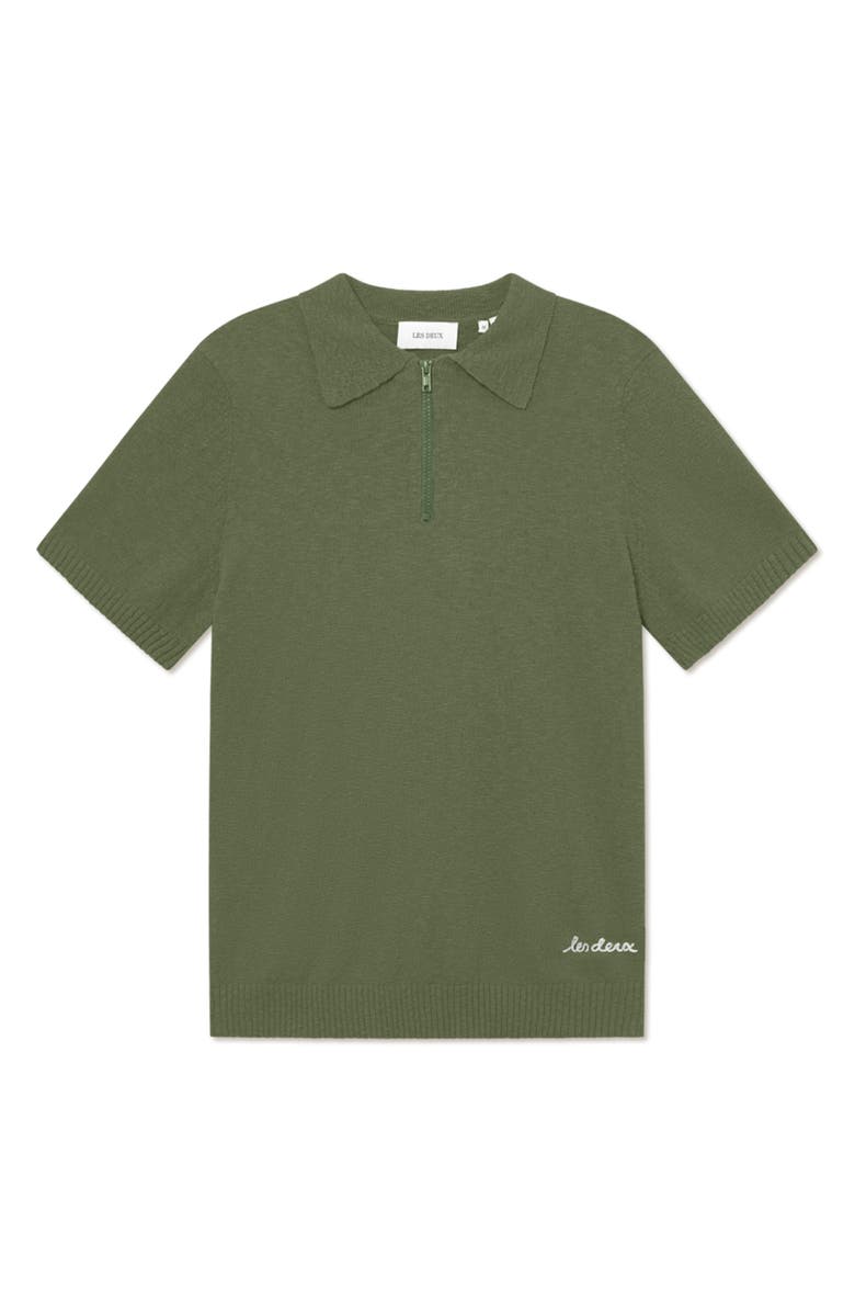 Les Deux Brad Zipper Cotton Polo, Main, color, Chive Green