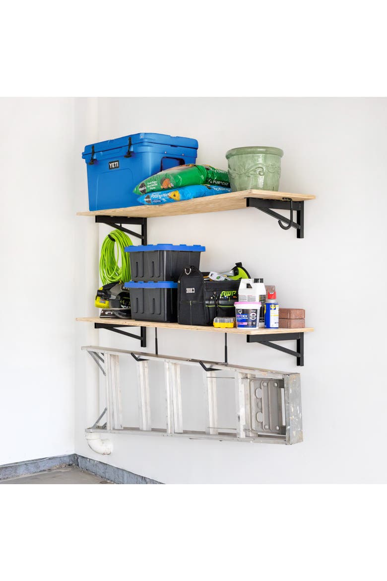 1' x 4' DIY Wall Shelf Brackets | Heavy Duty Garage Wall Shelves, Main, color, Black