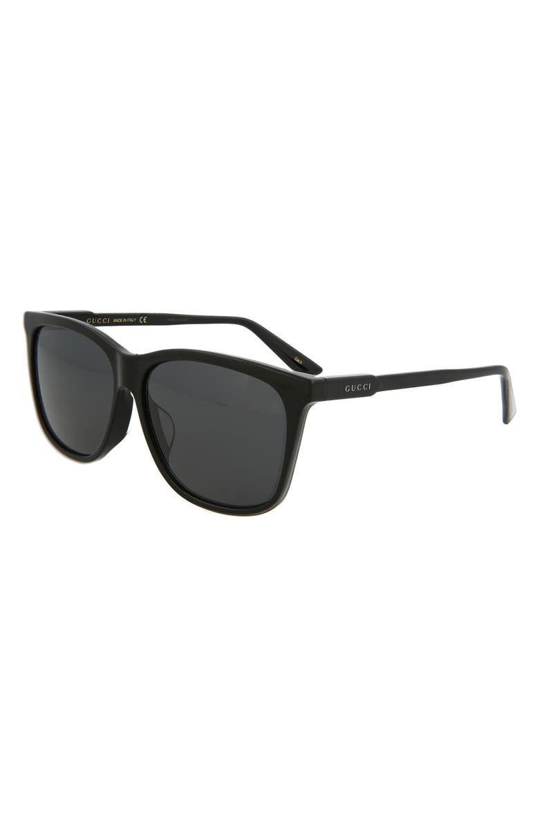 Gucci 60mm Square Rectangle Sunglasses, Alternate, color, Black Black Grey