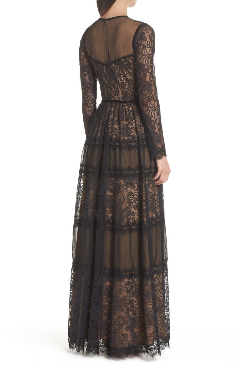 Tadashi Shoji Long Sleeve Lace Gown, Alternate, color, 
