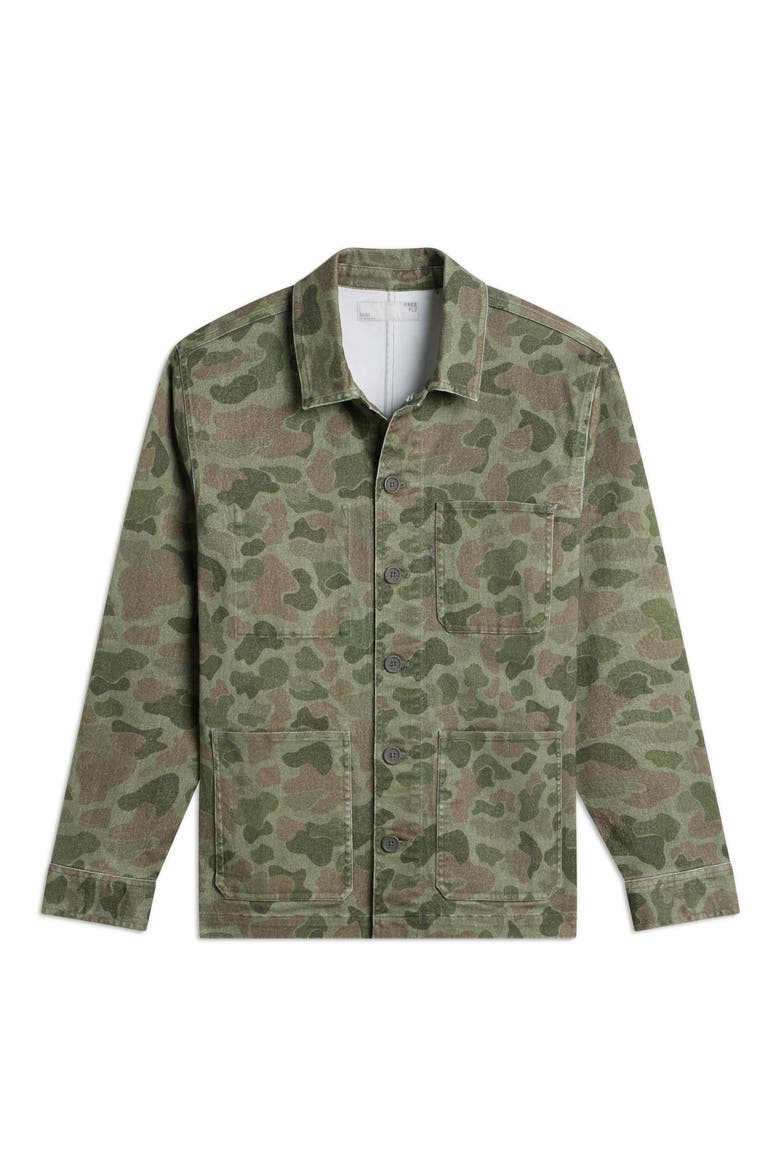 Folly Stretch Cotton Twill Chore Coat, Alternate, color, VINTAGE CAMO OIL GREEN