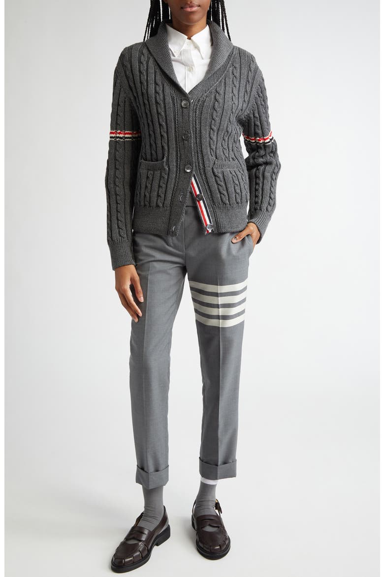Shawl Collar Cable Knit Virgin Wool Cardigan, Alternate, color, MEDIUM GREY