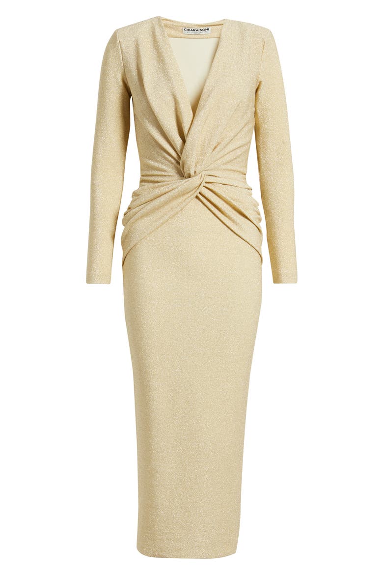 Jara Starry Metallic Twist Front Midi Gown, Alternate, color, GOLD