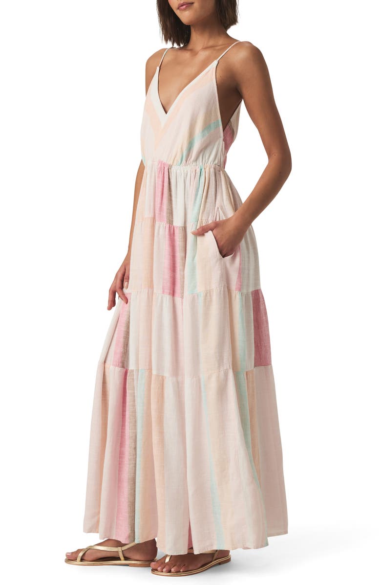 Splendid Audriana Stripe Tiered Maxi Dress, Alternate, color, Carnation Multi Stripe