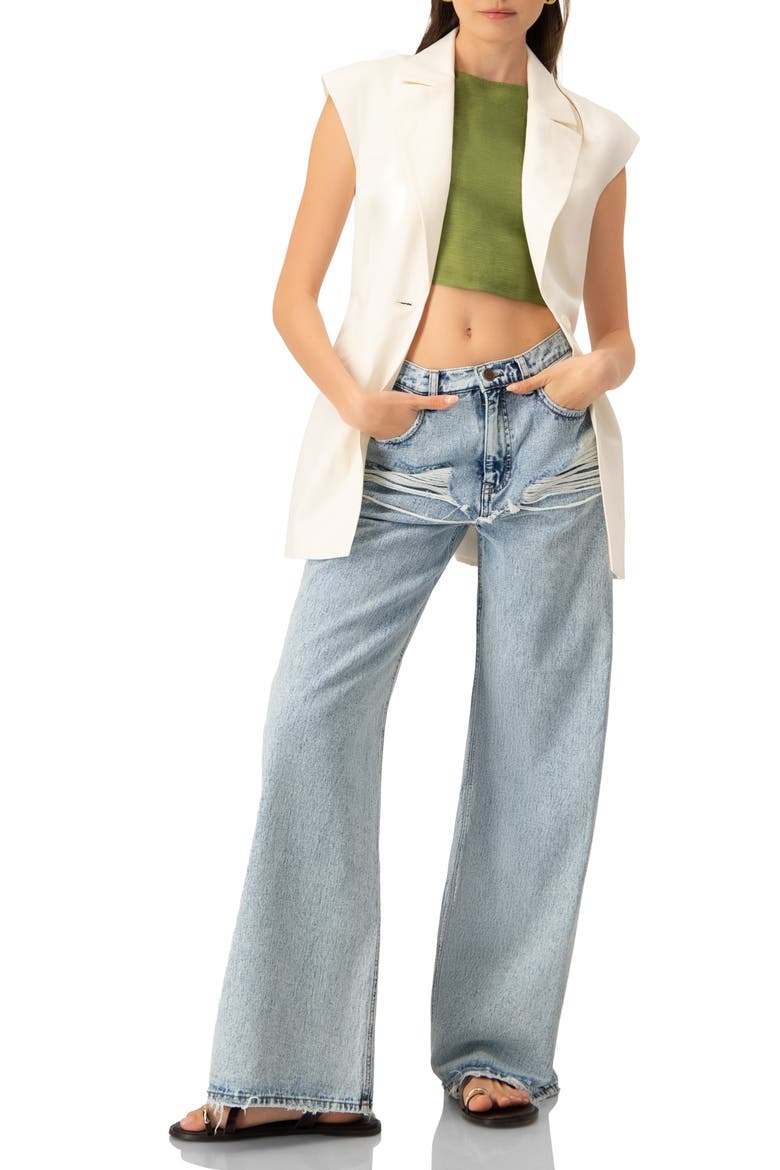 Sleeveless Cropped Linen Top, Alternate, color, Green