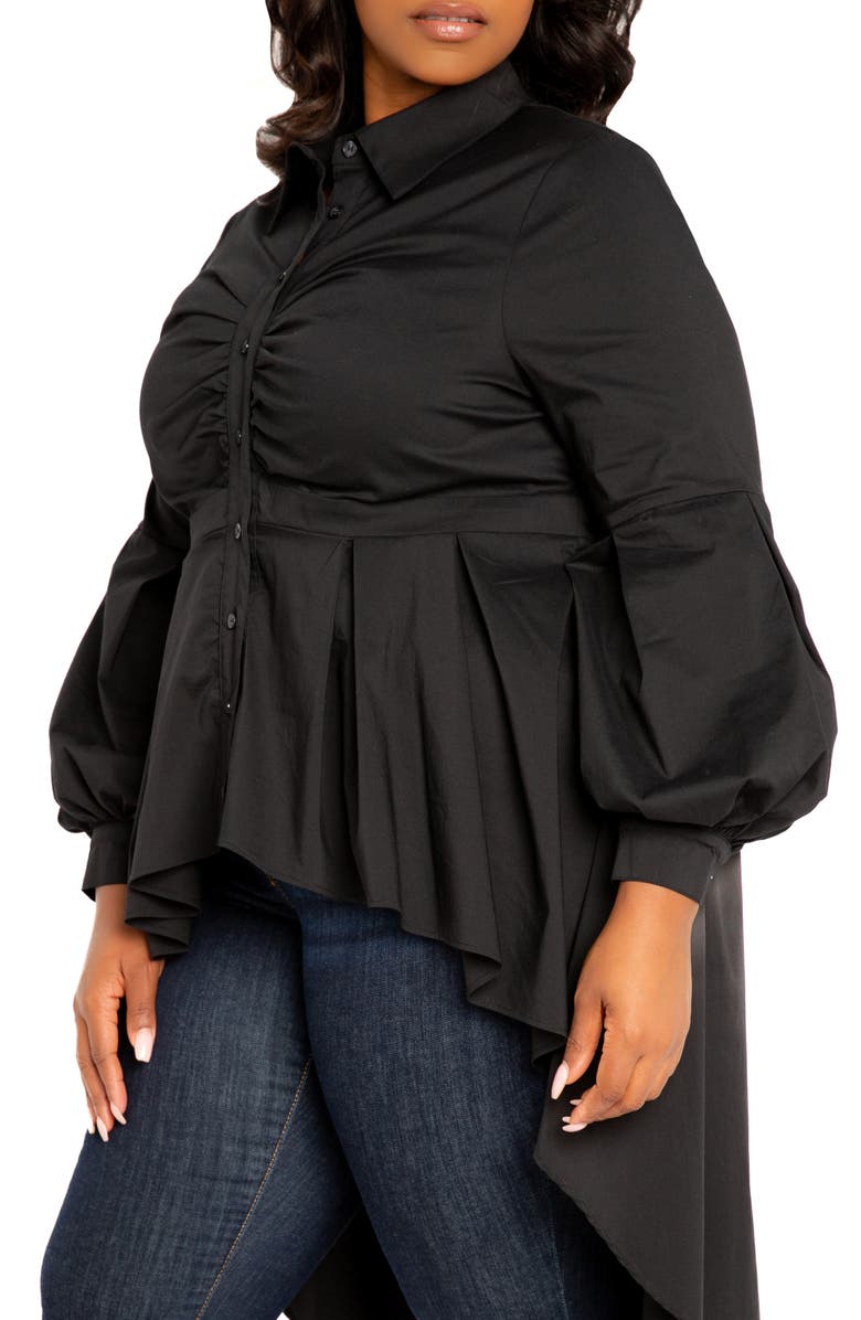 BUXOM COUTURE High/Low Peplum Shirt, Alternate, color, Black