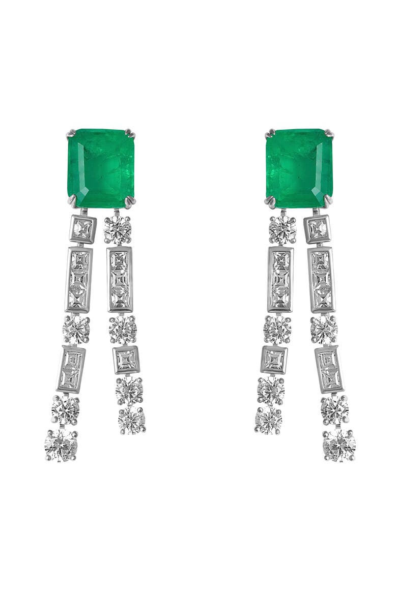 square emerald chandelier earrings, Main, color, green