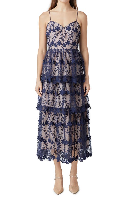 Endless Rose Women's Crochet Layered Midi Dress In Navy