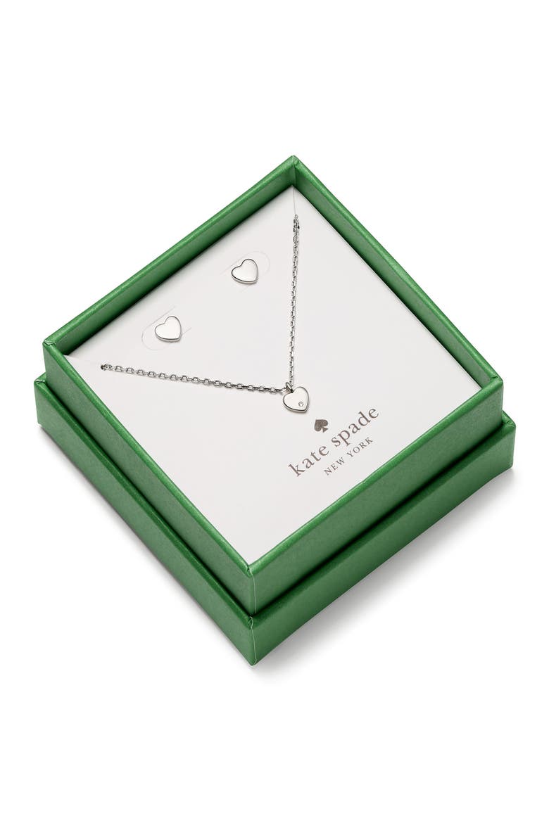mini heart pendant necklace & stud gift set, Alternate, color, SILVER