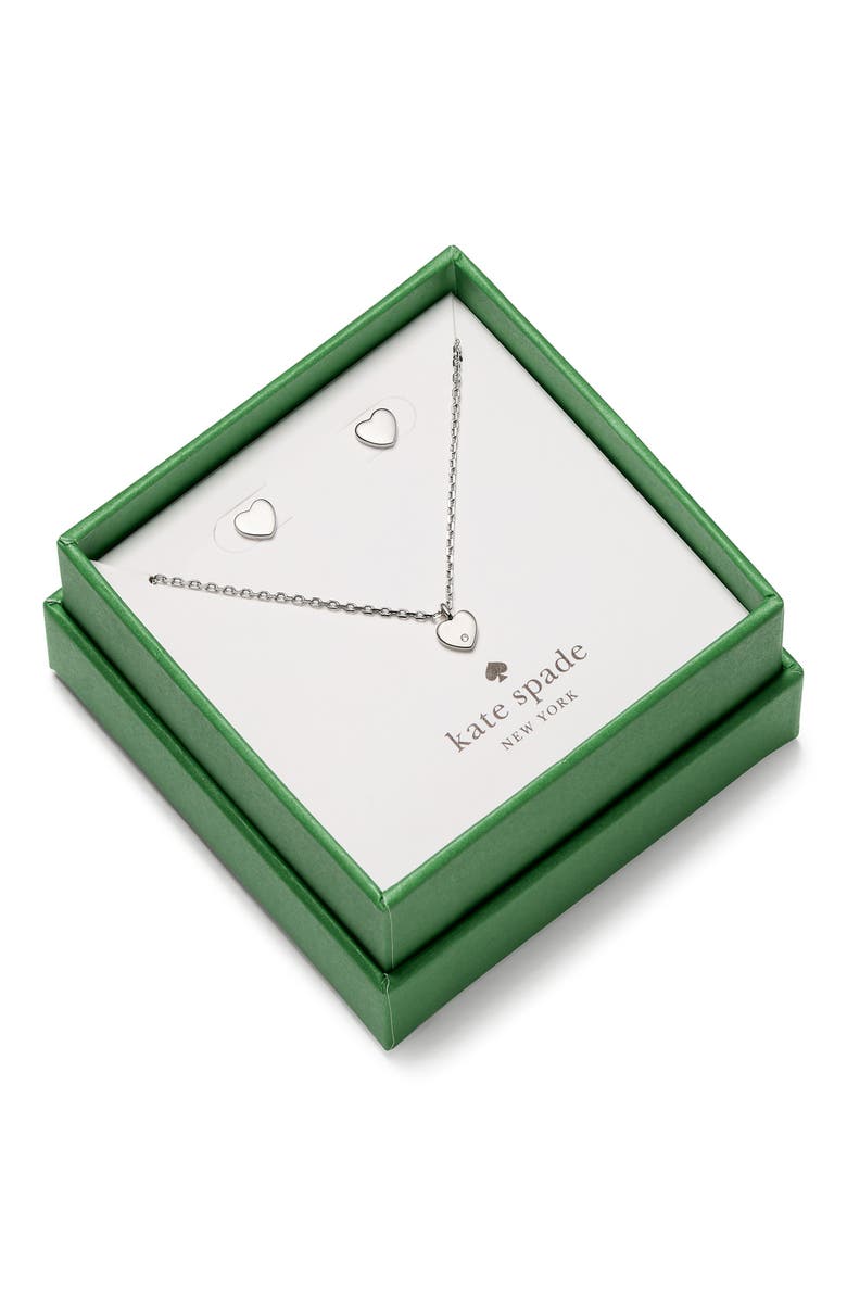 Kate Spade New York mini heart pendant necklace & stud gift set, Alternate, color, Silver