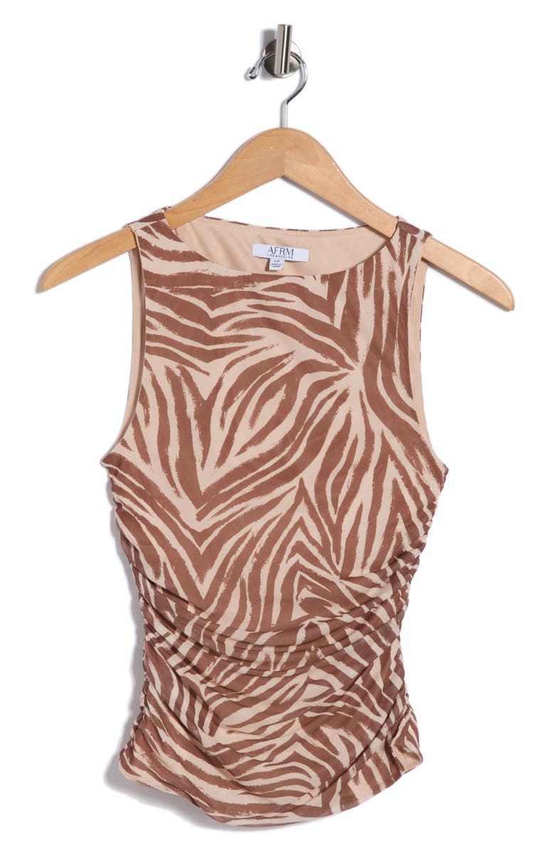AFRM LOS ANGELES Zola Boat Neck Sleeveless Mesh Top, Alternate, color, Brushed Zebra