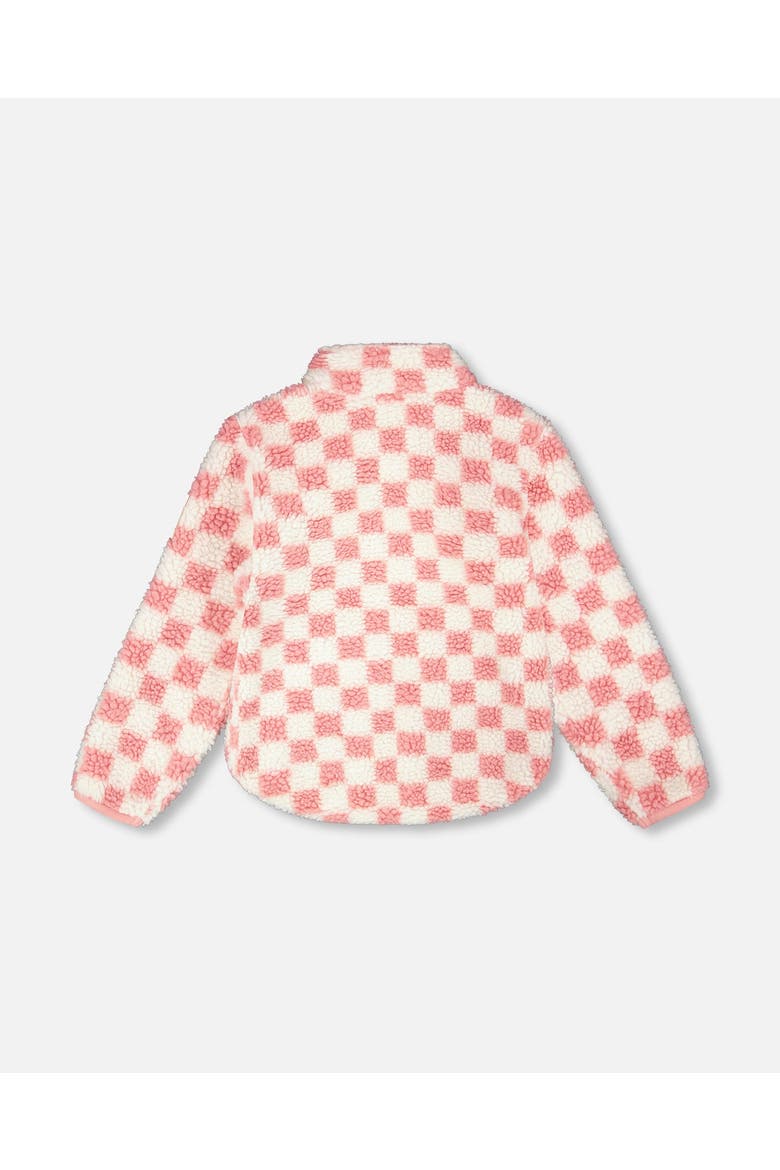 Girl Long Sleeve Fleece Jacket Checkerboard, Alternate, color, Pink Checkerboard
