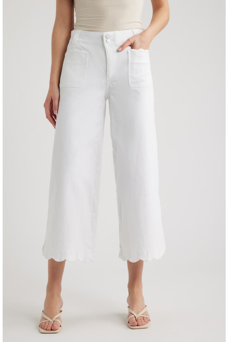 Scallop Patch Pocket High Waist Crop Wide Leg Twill Pants, Main, color, OPTIC WHITE