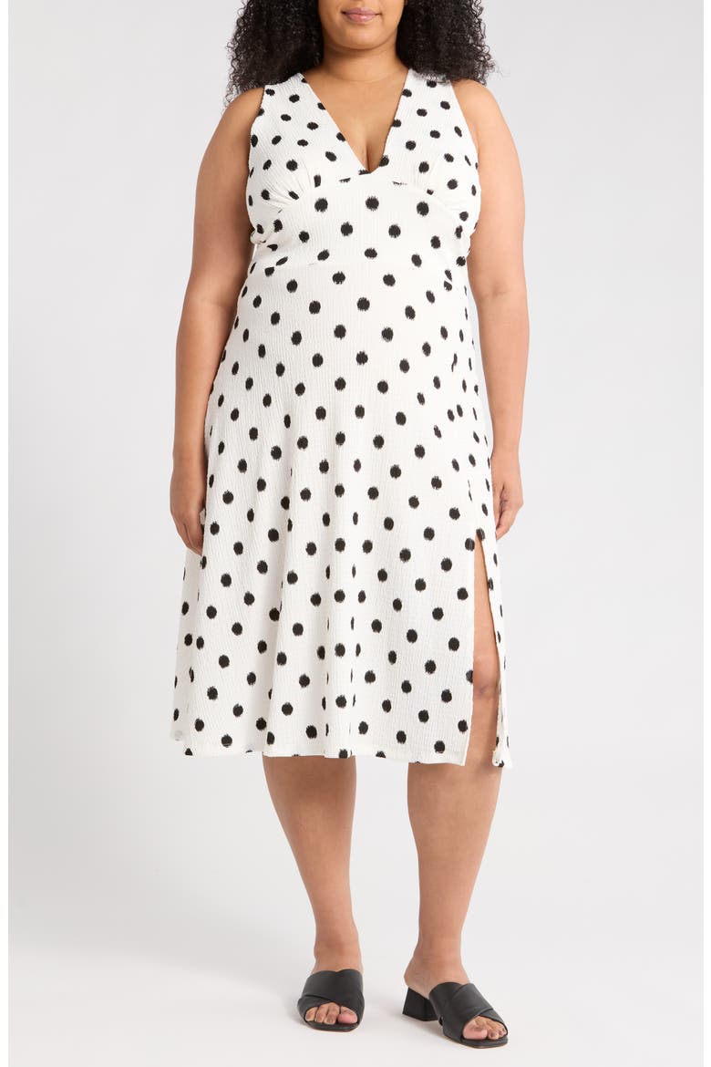Polka Dot Sleeveless Fit & Flare Midi Dress, Main, color, WHITE/ BLACK