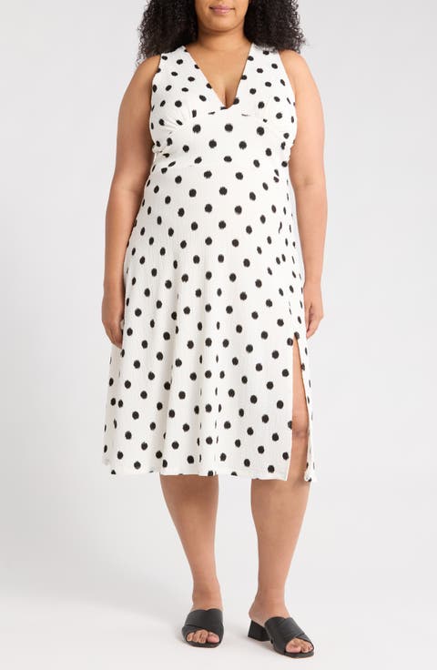 Polka Dot Sleeveless Fit & Flare Midi Dress (Plus)