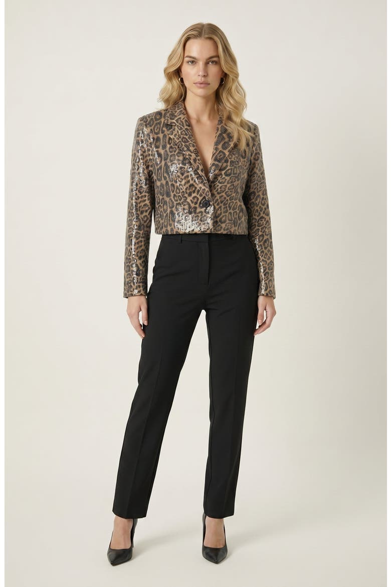 Cropped Leopard Print Sequin Blazer, Alternate, color, Tan