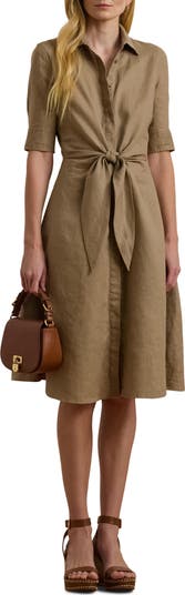 送関込☆LAUREN RALPH LAUREN TIE-FRONT LINEN SHIRTDRESS Lauren Ralph Lauren Women's Paisley Tie-Front Linen