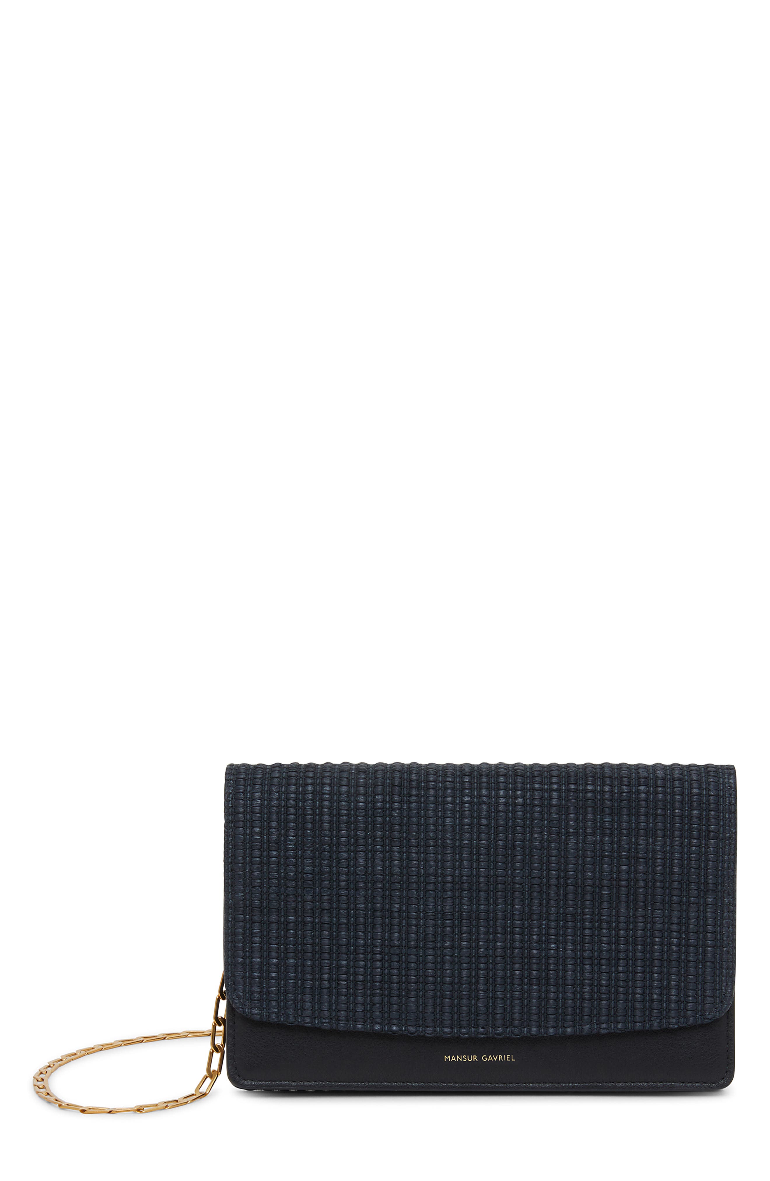 Leather Crossbody Wallet, Main, color, BLACK