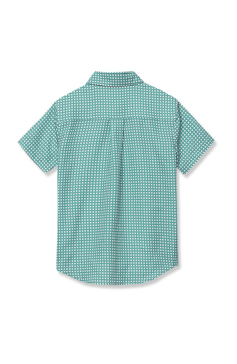 Lands' End Boys Short Sleeve Button Down Performance Shirt, Alternate, color, Spruce Geo