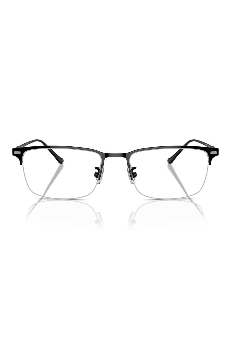 56mm Semi Rimless Rectangular Optical Glasses, Main, color, BLACK / DEMO LENS