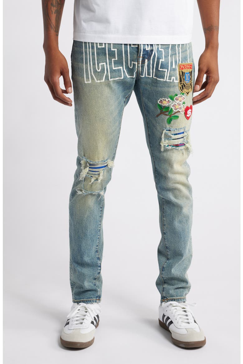 Certified Chocolate Distressed Ripped Knee Taper Leg Jeans, Main, color, GELATTO