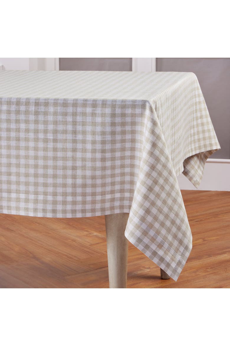 Linen Tablecloth - Gingham Check, Alternate, color, Natural