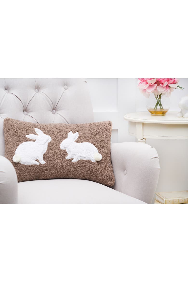 Easter Bunny Rabbit Duo Silhouettes Hooked Mini Brown Lumbar Accent Pillow 12" x 20", Alternate, color, Brown