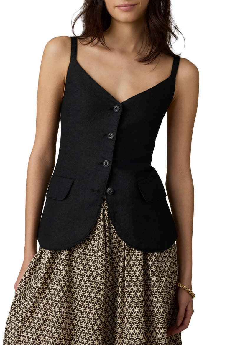 Sun Strider Milo Linen Button-Up Vest, Main, color, BLACK
