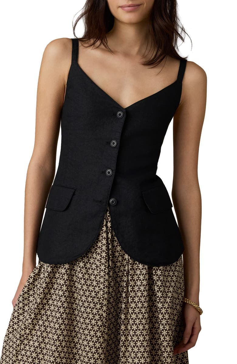 Faherty Sun Strider Milo Linen Button-Up Vest, Main, color, Black
