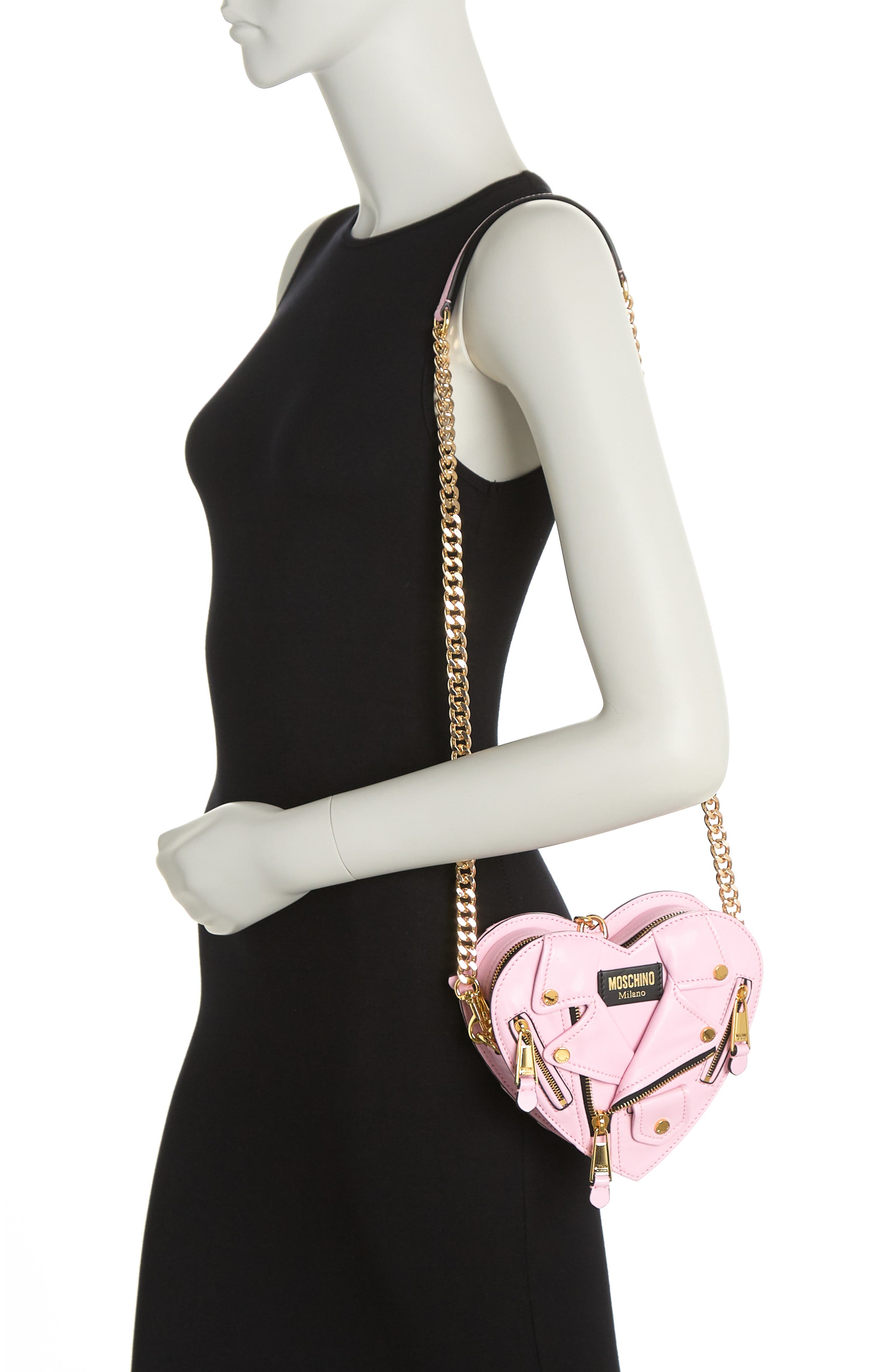 Moschino Chain-strapped Zipper Heart Handbag, Alternate, color, 