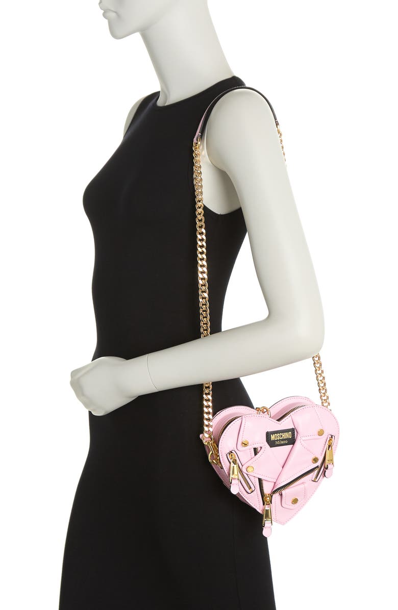 Moschino Chain-strapped Zipper Heart Handbag, Alternate, color,