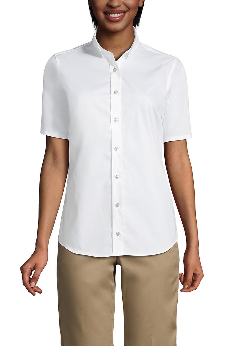 School Uniform  No Gape Short Sleeve Stretch Shirt, Main, color, Pearl White
