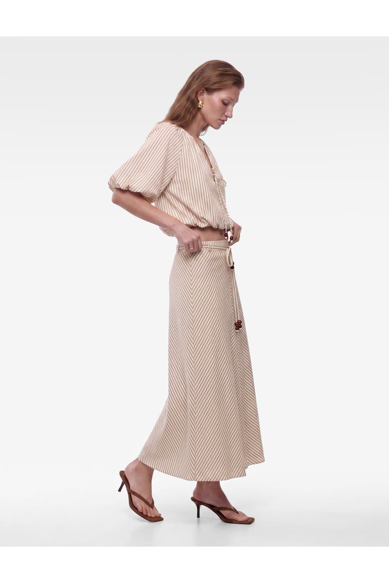 Midi Striped Skirt with Belted, Alternate, color, BROWN STRIPE