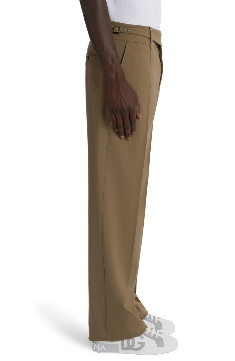 Dolce&Gabbana Buckle Waist Wool Stretch Twill Pants, Alternate, color, Beige