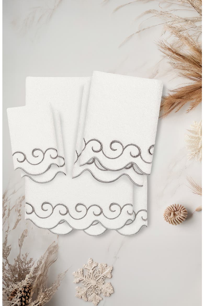 Simplicity Scallop 6-Piece Turkish Cotton Towel Set, Alternate, color, WHITE/ GRAY
