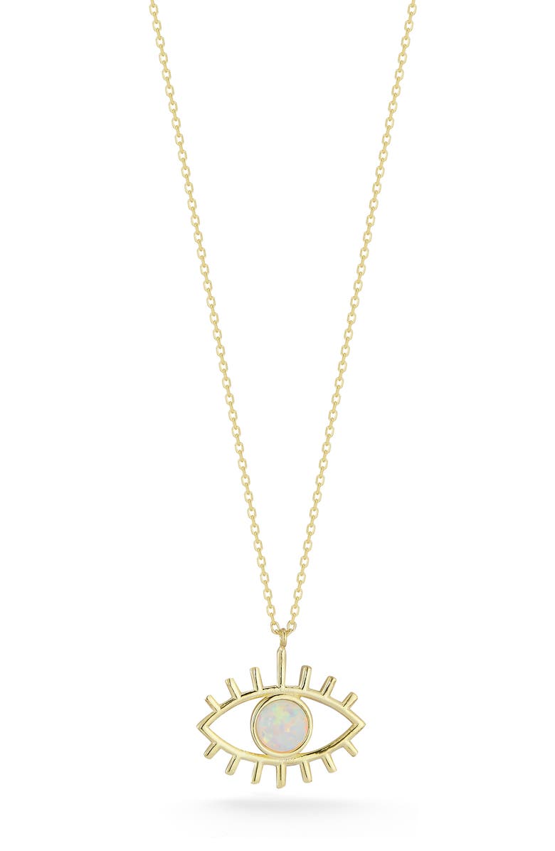 SPHERA MILANO Synthetic Opal Evil Eye Pendant Necklace, Main, color, Gold/ White