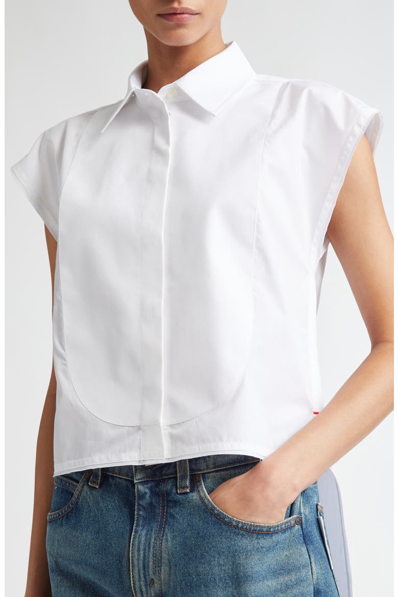 Cap Sleeve Organic Cotton Poplin Button-Up Shirt, Alternate, color, WHITE
